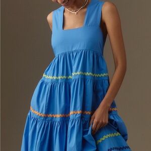 ANTHROPOLOGIE The Helena Tiered Smocked Ruffle MIDI Dress Square Neck